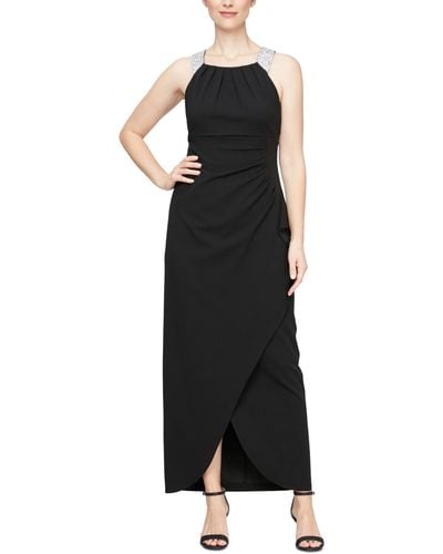 Sl Fashions Petite Rhinestone-collar Halter Dress - Black