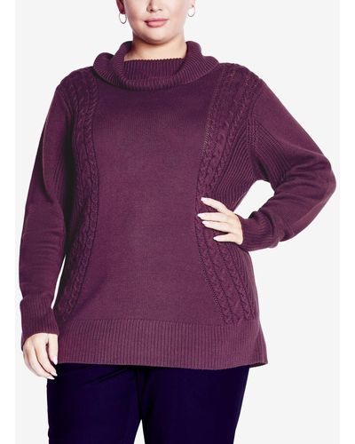 Avenue Plus Size Rosie Cable Knit Sweater - Purple