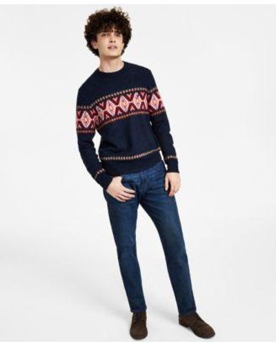 Nautica Fair Isle Sweater Vintage Straight Fit Stretch Jeans Separates - Blue