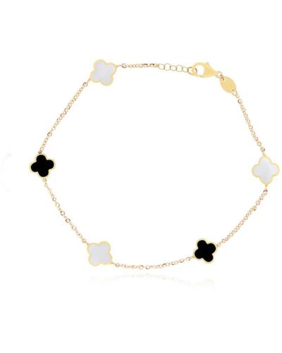 The Lovery Mini Mother Of Pearl And Onyx Mixed Clover Bracelet - White