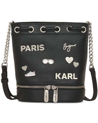 Karl Lagerfeld Nantes Small Leather Bucket Bag - Black