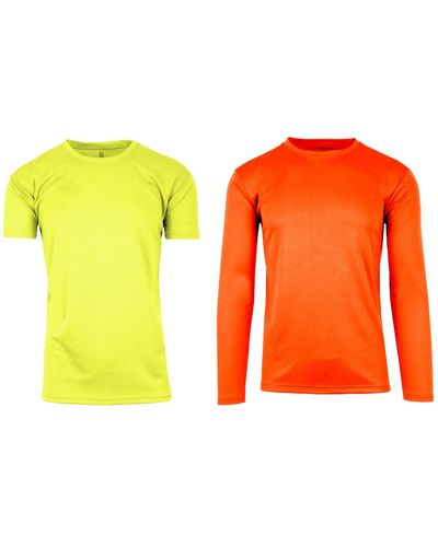 Galaxy By Harvic Short Sleeve Long Sleeve Moisture-wicking Quick Dry Performance Crew Neck Tee-2 Pack - Orange