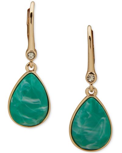 DKNY Gold-tone Pave & Tear-shape Stone Drop Earrings - Green