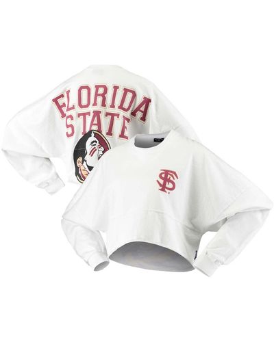Spirit Jersey Florida State Seminoles Raw Hem Cropped Long Sleeve T-shirt - White
