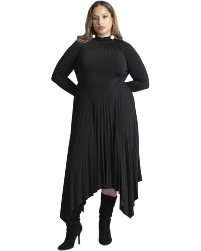 Eloquii Plus Size Pleated Skirt Raglan Dress - Black