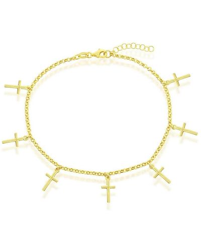 Simona Sterling Silver Cross Charms Rolo Chain Anklet - Metallic