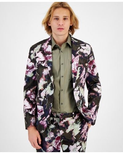 INC International Concepts Noah Slim-fit Floral Suit Jacket - Gray