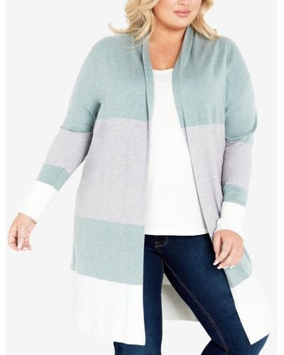Avenue Plus Size Keelyn Colorblock Cardigan Sweater - Blue