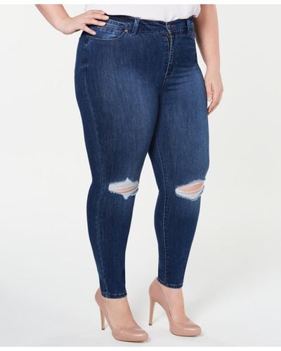Celebrity Pink Trendy Plus Size High-rise Distressed Skinny Ankle Jeans - Blue