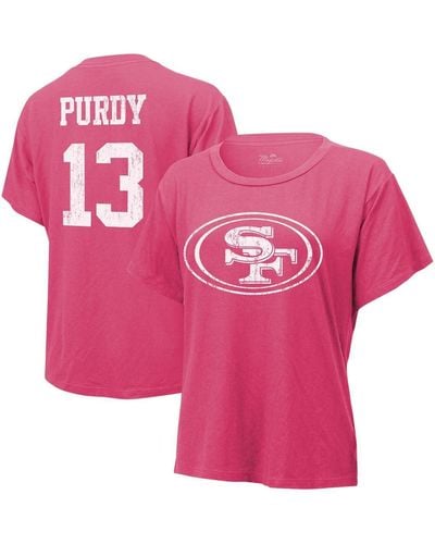 Majestic Threads Brock Purdy Distressed San Francisco 49ers Name And Number T-shirt - Pink