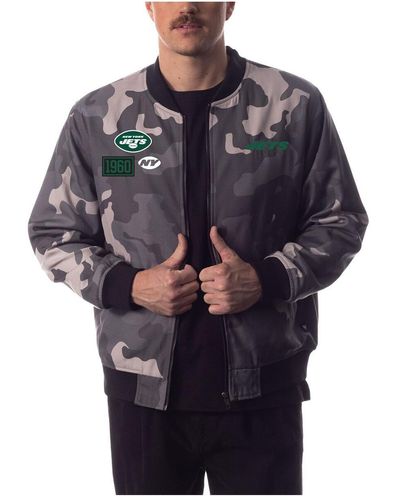 The Wild Collective And Distressed New York Jets Camo Bomber Jacket - Blue