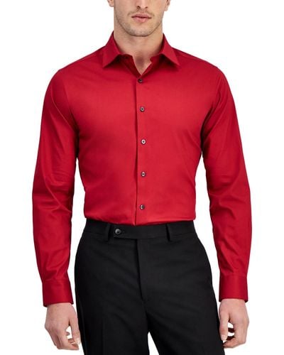 Alfani Slim-fit Temperature Regulating Solid Dress Shirt - Red