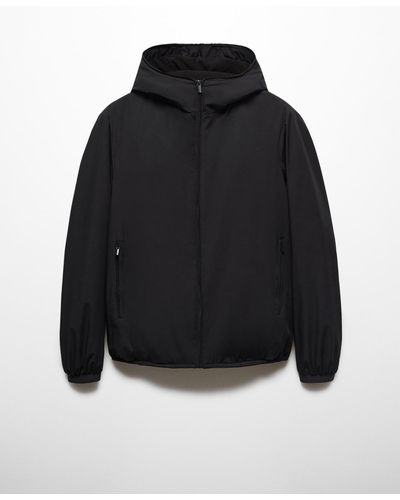 Mango Water-repellent Hooded Quilted Jacket - Black