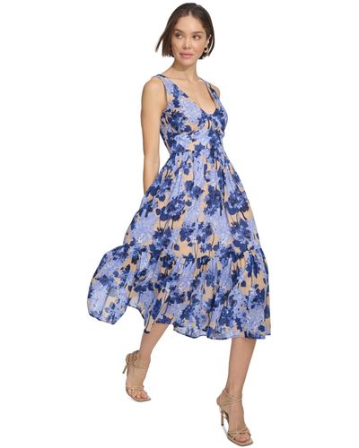 Tommy Hilfiger Floral-print Fit & Flare Dress - Blue