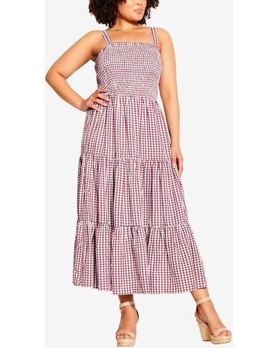 City Chic Plus Size Gingham Maxi Dress - Pink