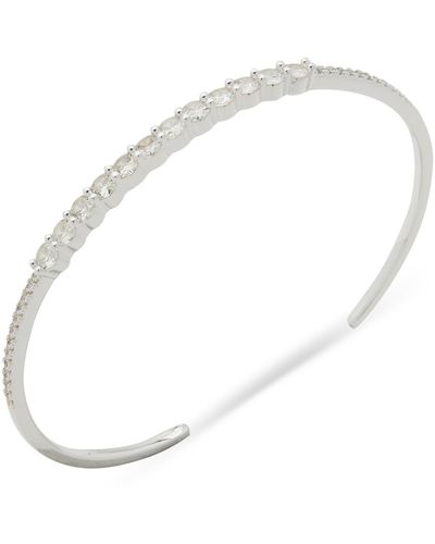 Anne Klein Silver-tone Stone Thin Cuff Bracelet - White