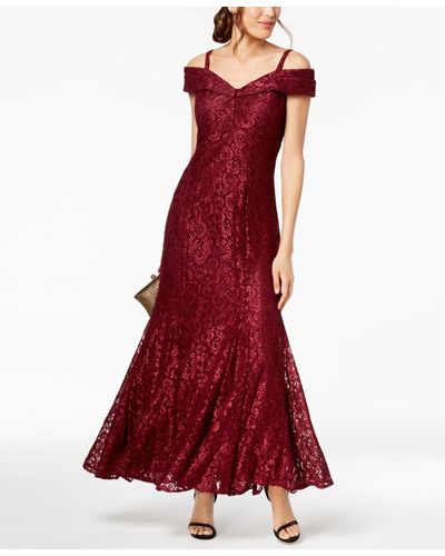R & M Richards Off-the-shoulder Lace Gown - Red