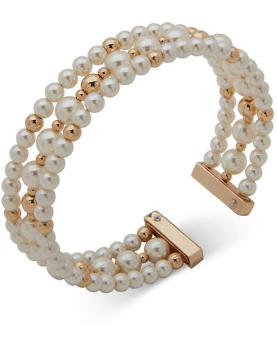 Anne Klein Gold-tone Imitation Pearl Beaded Cuff Bracelet - Metallic