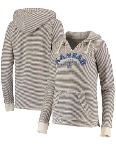 Blue 84 Kansas Jayhawks Striped French Terry V-neck Pullover Hoodie - Multicolor