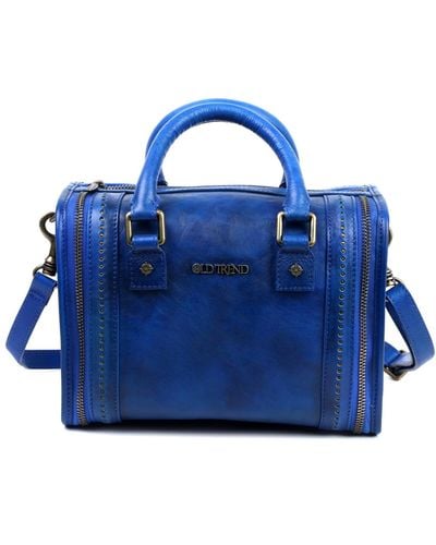 Old Trend Genuine Leather Mini Trunk Crossbody Bag - Blue