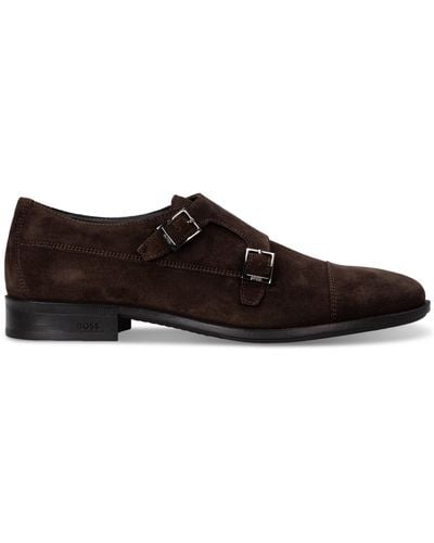 BOSS By Hugo Colby Double Monk Strap Suede Dress Shoes - Brown