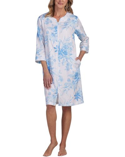 Miss Elaine Cotton Floral 3/4-sleeve Robe - Blue