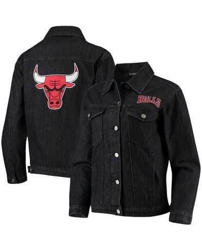 The Wild Collective Chicago Bulls Patch Denim Button-up Jacket - Black