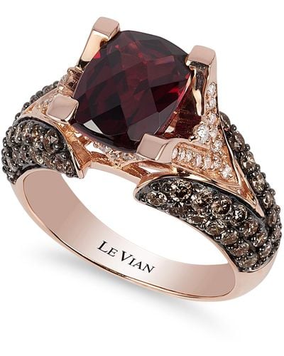 Le Vian Raspberry Rhodolite Garnet (3 Ct. Tw.w.), Chocolate Diamond (1-1/5 Ct. T.w.) And White Diamond Accent Ring In 14k Rose Gold - Red