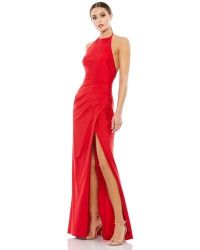 Mac Duggal Sleeveless Pleated Halter Gown - Red