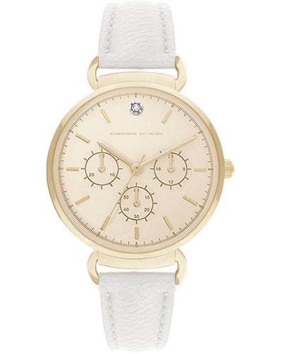 Adrienne Vittadini Mock Chronograph And Leather Strap Watch 36mm - White