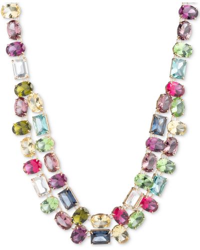 Lauren by Ralph Lauren Gold-tone Multicolor Stone Two-row Collar Necklace - Pink