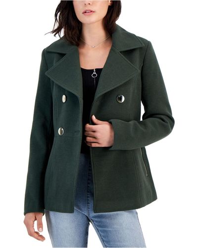 Maralyn & Me Juniors' Double-breasted Long-sleeve Peacoat, Created For Macy's - Green