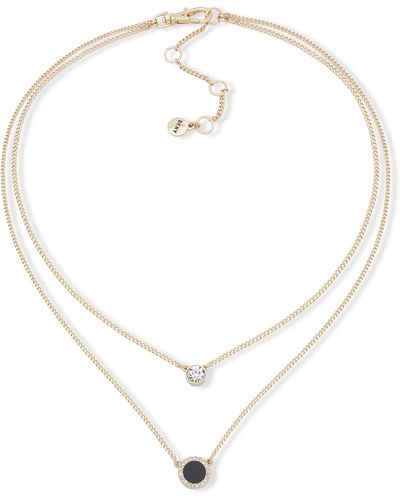 DKNY Gold-tone Stone & Crystal Layered Pendant Necklace - White