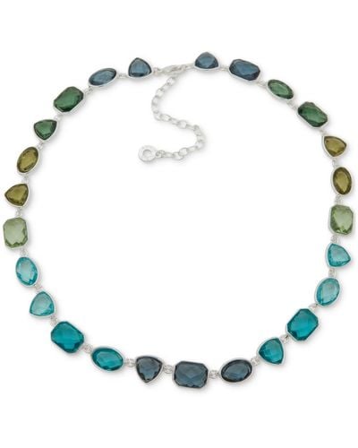 Anne Klein Silver-tone Crystal Collar Necklace - Blue
