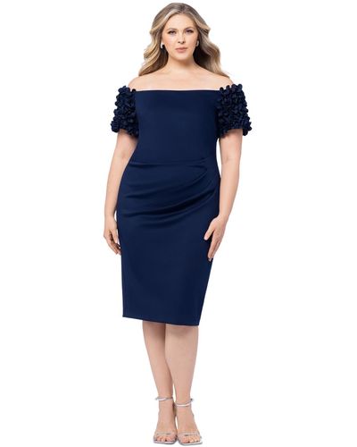 Xscape Plus Size Off-the-shoulder Ruffle-sleeve Sheath Dress - Blue
