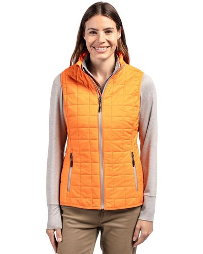 Cutter & Buck Plus Size Rainier Primaloft Eco Insulated Full Zip Puffer Vest - Orange