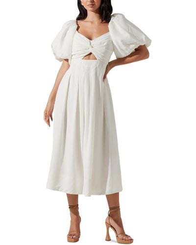 Astr Serilda Puff-sleeve Midi Dress - White