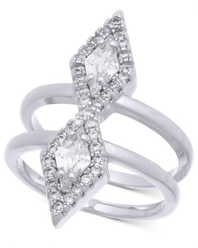 INC International Concepts Tone Cubic Zirconia Triangle Double Row Ring - White