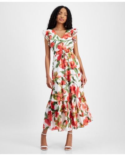 Anne Klein Floral-print Tiered Midi Dress