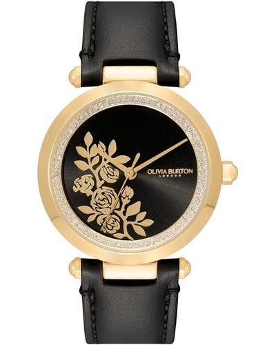 Olivia Burton Signature Floral Leather Strap Watch 34mm - Metallic