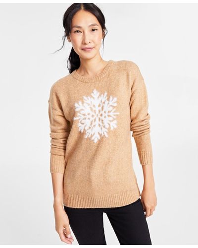 Charter Club Holiday Lane Snowflake-print Crewneck Sweater - Natural