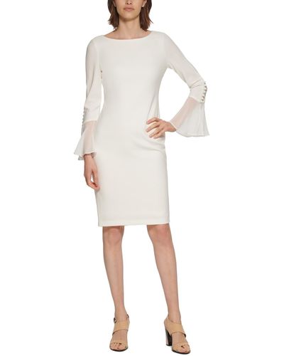 Calvin Klein Petite Chiffon-sleeve Sheath Dress - White