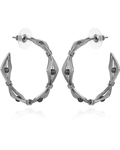 Tahari Tone Imitation Pearl And Knot Open Hoop Earrings - Metallic