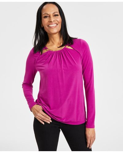 INC International Concepts Hardware Cutout Top - Pink