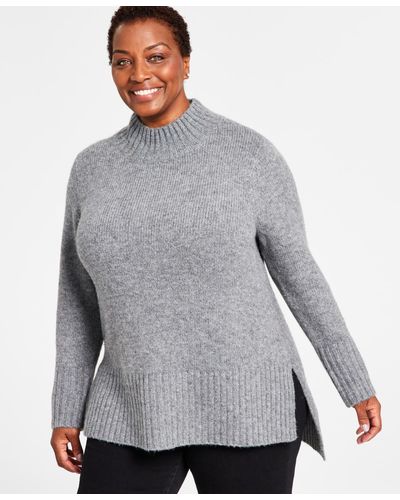 Style & Co. Mock-neck Tunic Sweater - Gray