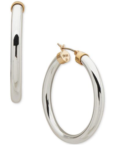 DKNY Two-tone Tube Clicktop Medium Hoop Earrings - Metallic