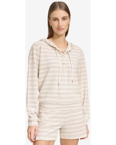 Marc New York Andrew Marc Sport Heritage Striped Lace-up Hoodie - Natural