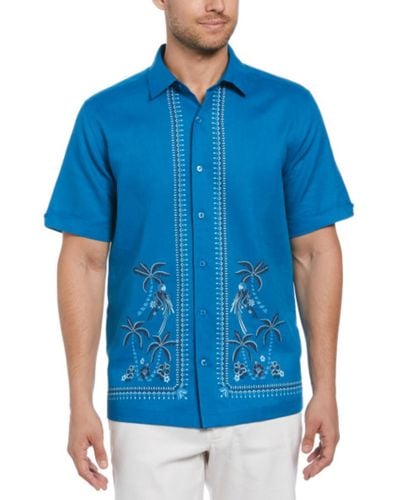 Cubavera Big & Tall Linen Blend Palm-print Shirt - Blue
