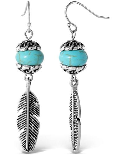 Jessica Simpson Turquoise Bead Feather Drop Earrings - Blue