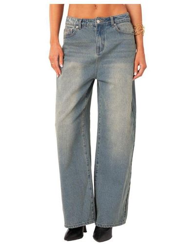 Edikted Dirty Wash Low Rise baggy Jeans - Blue